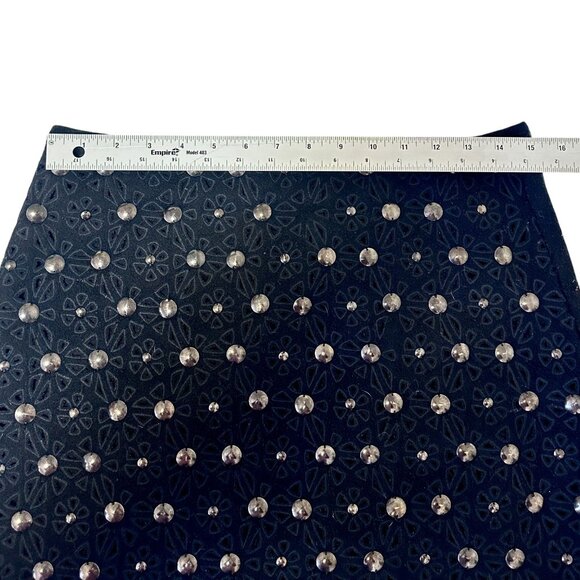 Catherine Malandrino Black Embellished Silver Studded Cutout Mini Skirt Size 8 - Picture 7 of 8